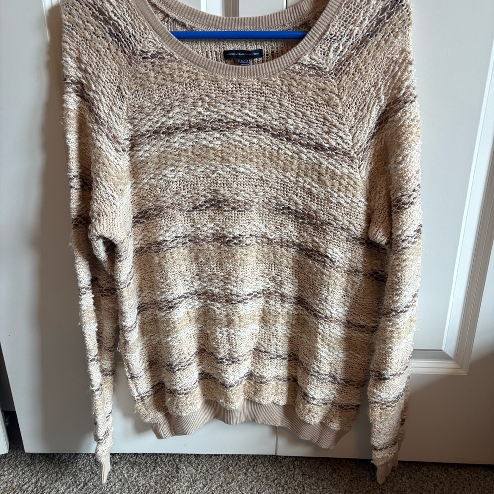 AEO Gold Sparkle Woven Knit Sweater Striped XL